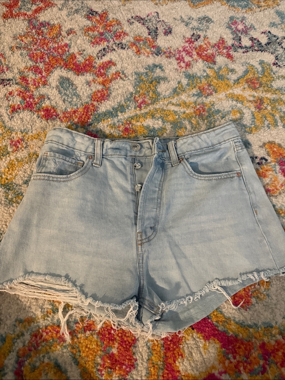 wild fable Light Blue High-Rise Distressed Denim Shorts